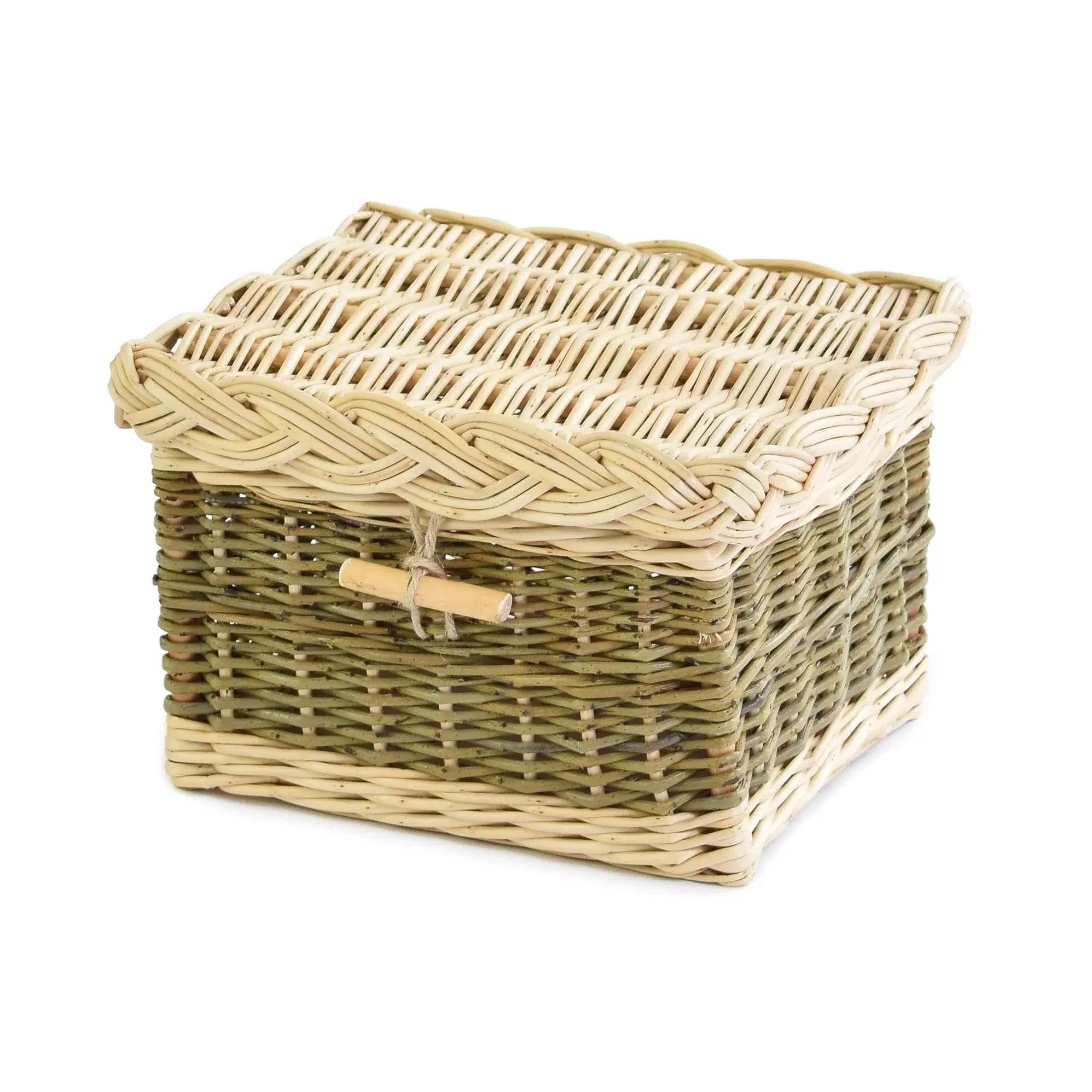 English Willow Ashes Casket White & Green Square